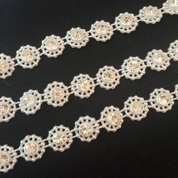 1yard/Lot 10 mm Vykladaným Diamantmi Umelé Perly, Korálky Reťazca Garland Kvety Na Svadbu, Svadobné Kytice, Dekorácie
