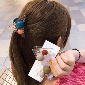 Candy Farby Loptu Trojuholník Vlasy Pazúry Klip Transparentné Akrylátové Módne Jednoduché Sladký Kórejský Ženy, Dievčatá, Spona Do Vlasov Pokrývku Hlavy