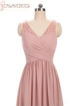 Jednoduché tvaru Prašnom Ružová Bridesmaid, Šaty Riadok Šifón Šaty pre Svadobné Party Dĺžka Podlahy Vestidos De Dama De Česť