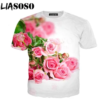 LIASOSO Lete Nové Muži Ženy Mikina 3D Tlač Milujú Krásne Ruže Kvet T Shirt Bežné Krátky Rukáv Harajuku Pulóver