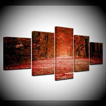 Na jeseň červená opadané lístie lesa plagát 5 kusov plátno, tapety moderné plagát modulárny umenie maľba obývacia izba domáce dekorácie
