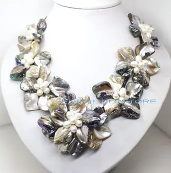 Nový štýl biela čierna perleť shell kvet ručné prívesok náhrdelník 18