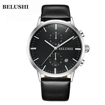 Muži móda Hodinky Vodotesné Dátum Čierne Originálne Kožené Hodinky Luxusné Svetelný hodinky