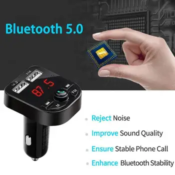 FM Vysielač Bluetooth 5.0 Bezdrôtový Car Audio Nabíjací Dual MP3 Prehrávač Hudby Auto USB Súprava Adaptéra HandFree W1W8