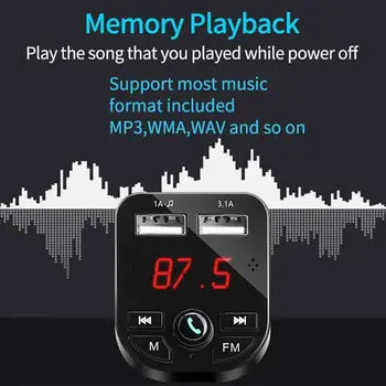 FM Vysielač Bluetooth 5.0 Bezdrôtový Car Audio Nabíjací Dual MP3 Prehrávač Hudby Auto USB Súprava Adaptéra HandFree W1W8