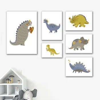 Cartoon Dinosaura Dravce Zvieratá Wall Art Print Plátno Na Maľovanie Nordic Plátno Plagáty A Vytlačí Na Stenu Obrázky Baby Detská Izba