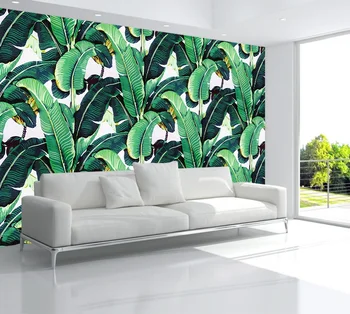 Vlastné Nástennú Maľbu, Tapety Európskom Štýle Retro Ručne Maľované Rain Forest Plant Banán Leaf Pastoračnej Nástenné Maľby, Tapety