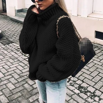 3XL Plus veľkosť pletený sveter ženy Príležitostné voľné turtleneck sveter vytiahnuť femme 2019 Zime teplé svetre Pletenie pulóver topy