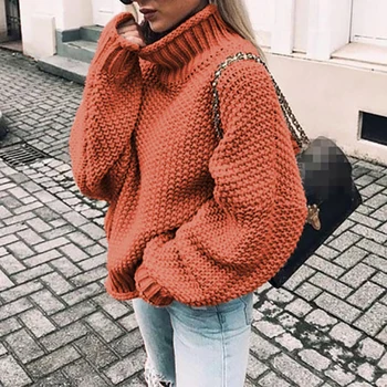 3XL Plus veľkosť pletený sveter ženy Príležitostné voľné turtleneck sveter vytiahnuť femme 2019 Zime teplé svetre Pletenie pulóver topy