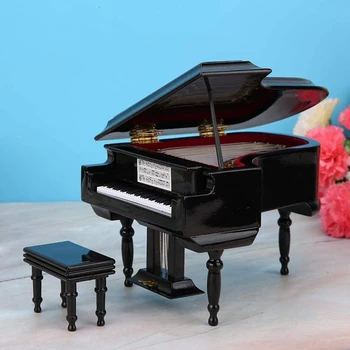 Miniatúrne Grand Piano Model Auta Hudobný Nástroj s Stoličky,pre Domáce Kancelárie Dekorácie(Black, Bez Hudby) Veľké