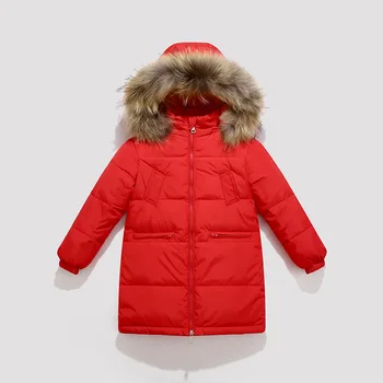 Zimné Nové Veľké Kožušiny Golier Kabáta Pribrala Children 's Down Jacket Strednej Dĺžky pre Chlapcov a Dievčatá