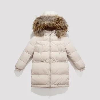 Zimné Nové Veľké Kožušiny Golier Kabáta Pribrala Children 's Down Jacket Strednej Dĺžky pre Chlapcov a Dievčatá