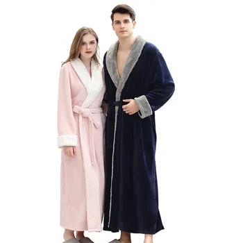 Pár Zimných Plus Veľkosť Dlho Flanelové Župan Kimono Teplý Kúpeľ Župan Bridesmaid župane pár Sleepwear