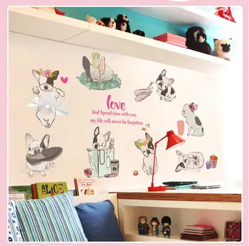 Krásny francúzsky Buldog Samolepky na Stenu Domova Obývacia Izba, Spálňa Odtlačkový DIY Art Nástenné Tapety Odstrániteľné Nálepka na Stenu