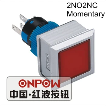 ONPOW 22 mm Momentálne 2NO2NC LED svetelné Námestie Plastové tlačidlo spínača (LAS1-AWF-22/R/12V) CE, UL, ROHS
