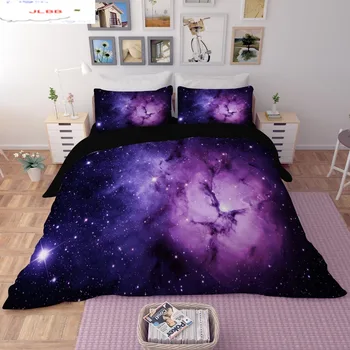 3ks posteľná bielizeň Nastaviť 3D Osobnosti Vytlačené Hviezdy, Vesmír, Galaxia Mäkký Cumlík Kryt obliečka na Vankúš Perinu fialová čierna obliečky