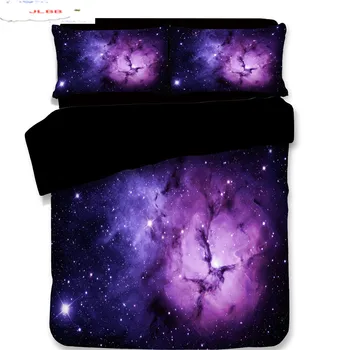 3ks posteľná bielizeň Nastaviť 3D Osobnosti Vytlačené Hviezdy, Vesmír, Galaxia Mäkký Cumlík Kryt obliečka na Vankúš Perinu fialová čierna obliečky