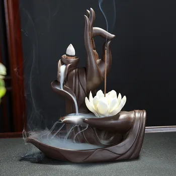 Spätnou Kadidlo Horák na Aromaterapy Tathagáta Budha Lotus Kadidlo Držiak +10pc Kužele quemador incienso Domov buda decorativo