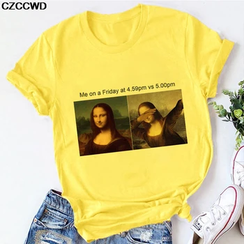 2020 Harajuku Vintage Yellow dámske tričká, Letné Zábavné Vytlačiť Móde Bežné Topy Estetické Krátky Rukáv O-Neck Tričko Žena