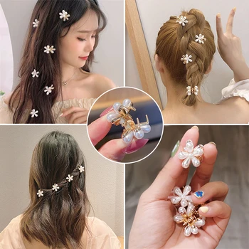 Kórejský Elegantné Malé Kvet Vlasy Pazúry Klip Ženy Móda Simulácia Pearl Vlasy Príslušenstvo Nastaviť Dievča Barrette Svadobné Pokrývku Hlavy