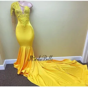 Modabelle Žltá Morská víla Prom Šaty Pre Black Dievčatá Vestidos Gala Jedného Pleca Sexy Šiat Prom 2019 Sukienki Na Bal