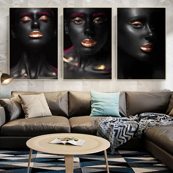 Moderné Umelecké Plátno na Maľovanie Zlatá a Čierna Žena Portrétnej Maľby Tlač Stene Plagát na Stenu Umenie Fotografie Pre Obývacia Izba Domova