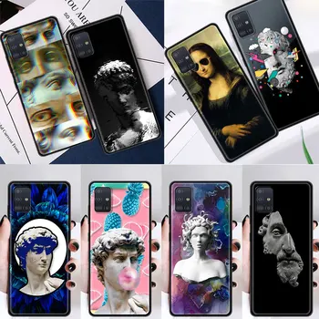 Telefón puzdro pre Samsung Galaxy A50 A70 A21S A12 A01 A11 A02S A21 A31 A41 A71 A51 Silikónový Kryt Plášťa Socha Mona Lisa David