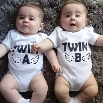 Novorodenca Baby Chlapci, Dievčatá, Krátky Rukáv Kombinézu Dvojčatá A &B Romper Oblečenie 2020 Letné Baby Dvojčatá Romper Oblečenie