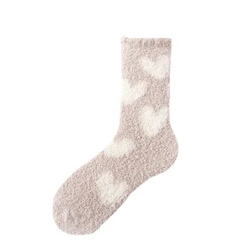 Zahustiť Coral Velvet Ponožky Ženy Roztomilé Sladké Srdce Tlače Dlhé Ponožky Jeseň V Zime Teplé Plyšové Coral Fleece Domáce Vnútorné Spánku Ponožky