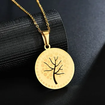 YUKAM Šťastie Strom Života Prívesok s Krátkym Reťazcom Náhrdelníky, Zlate z Nehrdzavejúcej Ocele Kruh, Kolo Medailón Mince Náhrdelníky Šperky pre Ženy