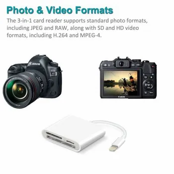 3-v-1, Micro SD TF CF Čítačka Pamäťových Kariet Pre iPhone, iPad Lightning Adaptér Kariet Chodník Digitálny Fotoaparát Viewer Stroj Hra
