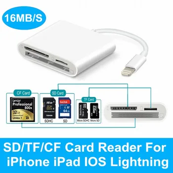 3-v-1, Micro SD TF CF Čítačka Pamäťových Kariet Pre iPhone, iPad Lightning Adaptér Kariet Chodník Digitálny Fotoaparát Viewer Stroj Hra