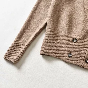 Jesenné a zimné dámske svetre bežné farbou tvaru dlhé rukávy double-breasted cardigan sveter