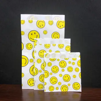 Žltá Usmievavá Tvár Taška Prázdna Biely Sulfátový Papier Na Balenie Potravín Taška Taška OilProof