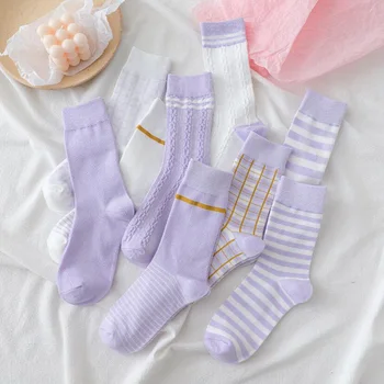 Nové Taro Fialová Módne Ženy Pruhované Ponožky Koberčeky Kvalitné Bavlnené Ponožky Žena Japončina Kórejčina Harajuku Roztomilé Ponožky Skarpetki
