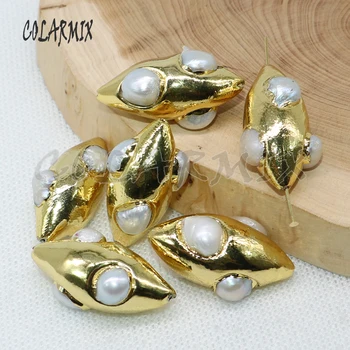 Prírodný Olivový tvar perly perličiek kovu, pozlátený konektor, Módne šperky, perly nájsť na šperky, takže 4952