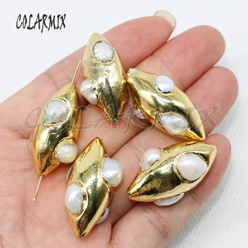 Prírodný Olivový tvar perly perličiek kovu, pozlátený konektor, Módne šperky, perly nájsť na šperky, takže 4952