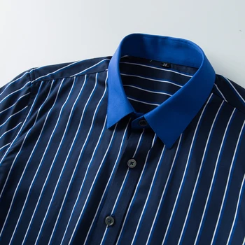 Krátky rukáv Letné Tričko mužov Tmavo Modré Pruhované Tričká pre mužov Jednoduché Módy Bavlnená Košieľka homme Plus veľkosť M-4XL Košele, topy