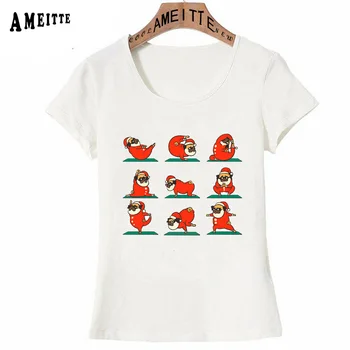 Nové Módne Letné T-Shirt Roztomilý Ženy Krátky Rukáv Santa Pug Yo-ga Umenie T-Shirt Dievča Bežné Topy Módny Trend Žena Tees