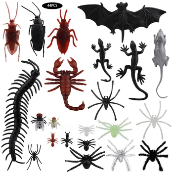 44Pcs Simulácia Plastové Chyby Falošné Pavúky Scorpion Letí Netopier pre Halloween Party Láskavosti Dekorácie Novinka