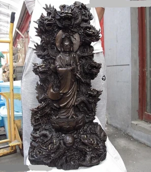 Xd 001591 Čínsky Budhizmus Chrámu, Meď, Bronz Deväť Dragon Kwan-yin Guanyin sochu Budhu