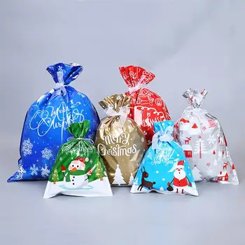Vianočné Darčekové Balenie Vrece Páska Kravatu Santa Candy Bag Šnúrkou Liečbu Taška Plastové Obaly Tašky Strany Svadobné Candy Bag