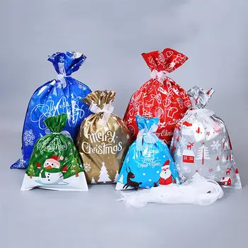 Vianočné Darčekové Balenie Vrece Páska Kravatu Santa Candy Bag Šnúrkou Liečbu Taška Plastové Obaly Tašky Strany Svadobné Candy Bag