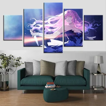 Wall Art Vytlačí Modulárny Obrázky Moderné HD Domova 5 Nastaviť Anime Dievča Plátno na Maľovanie Obývacia Izba Filmový Plagát Pozadia Rámu