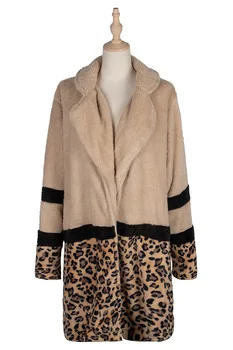 Ženy Dlho Leopard Patchwork Bundy Jeseň V Zime Teplé Outwear Žena Umelú Kožušinu Hrnú Coats Dámy Soft Našuchorený Zvrchníky