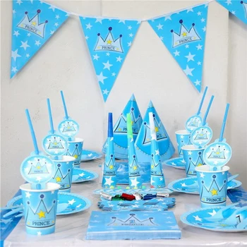 Deti narodeninovej party sady jednorazové taniere pre strany narodeniny dekorácie princ deti narodeniny nastaviť jednorázový riad
