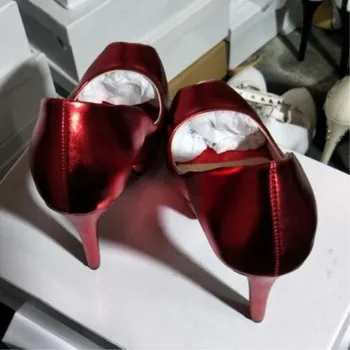 2019 fashion vysoké podpätky, topánky žien červená PU, 14.5 cm vysoký podpätok topánky, típat prst čerpadlá. VEĽKOSŤ:34-45