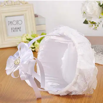 Svadobné Biele Kvetinové koše Čipky Stuhou Candy Úložný Kôš Západnej Svadbu Dodávky DC156