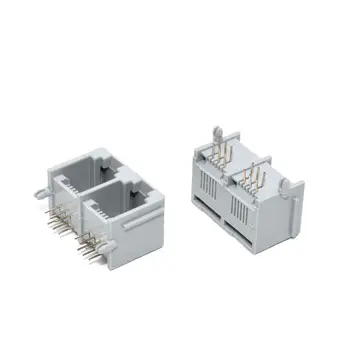 50pcs 6p4C/ 6P6C 1*2 porty 90 stupňov šedej sieťové rozhranie RJ45 konektor