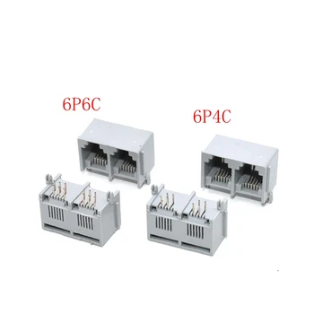 50pcs 6p4C/ 6P6C 1*2 porty 90 stupňov šedej sieťové rozhranie RJ45 konektor